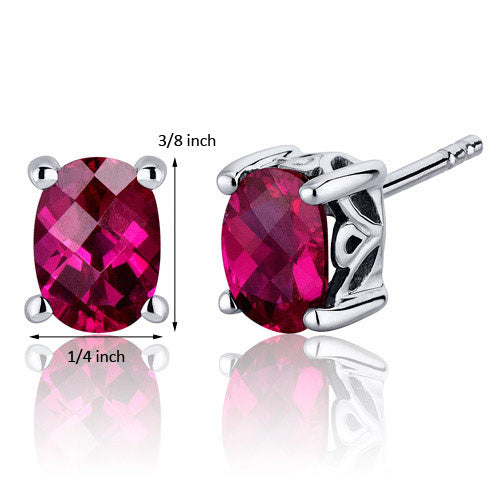 Sterling Silver Ruby Oval Scroll Stud Earrings