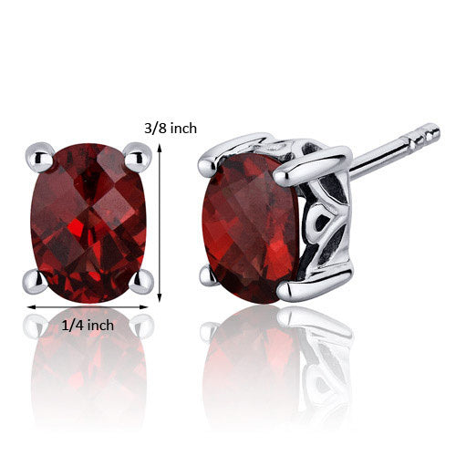 Sterling Silver Garnet Oval Scroll Stud Earrings