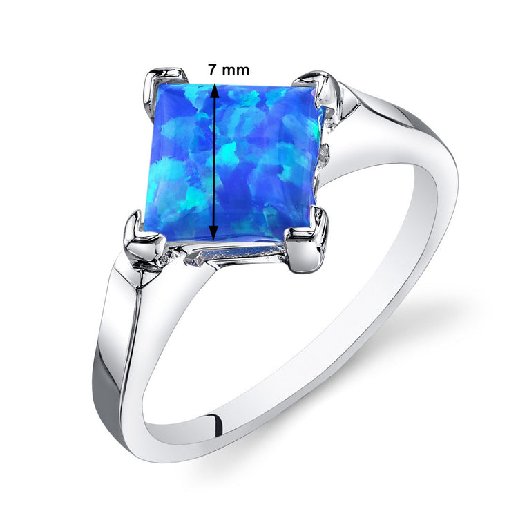 Sterling Silver Princess Cut Azure Blue Opal Ring