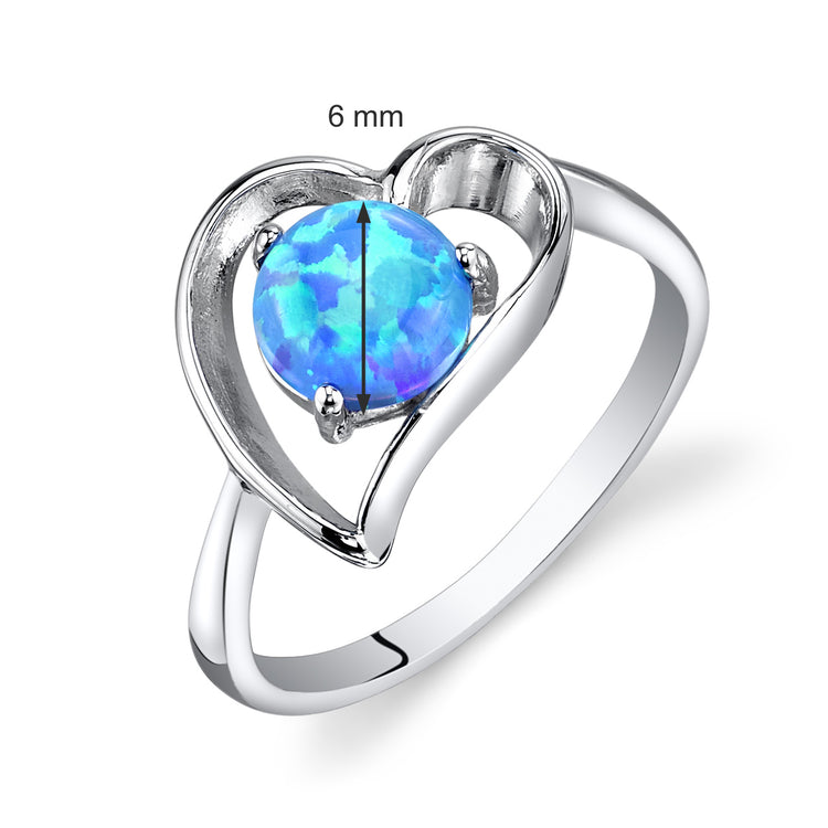 Sterling Silver Heart Shape Powder Blue Opal Ring