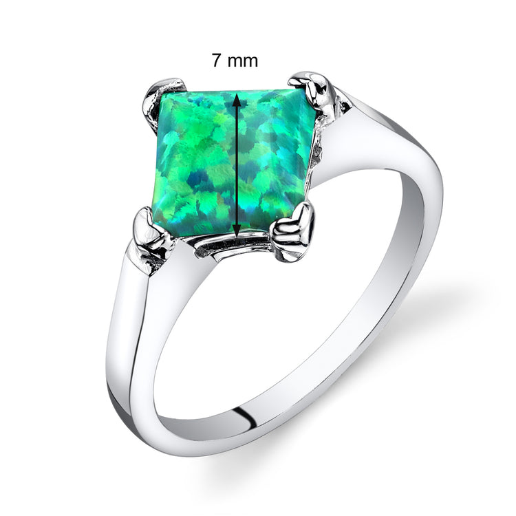 Sterling Silver Princess Cut Absinthe Green Opal Ring