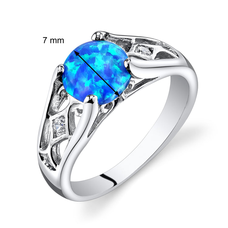 Sterling Silver Azure Blue Created Opal Ring