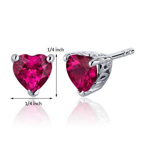 Sterling Silver Ruby Heart Shape Scroll Stud Earrings