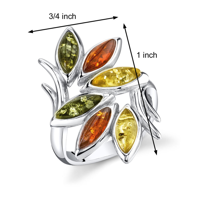 Sterling Silver Multi-Color Baltic Amber Branch Ring