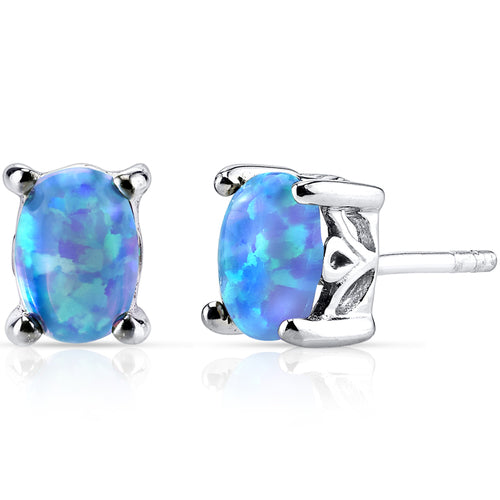 Sterling Powder Blue Created Opal Stud Earrings