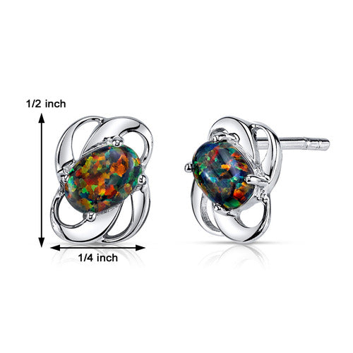 Sterling Silver Blazing Black Opal Earrings