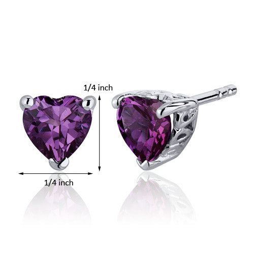 Sterling SIlver Alexandrite Heart Shape Scroll Stud Earrings