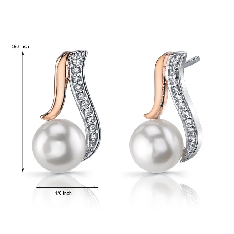Sterling Silver/Pink Freshwater Cultured White Pearl Earrings