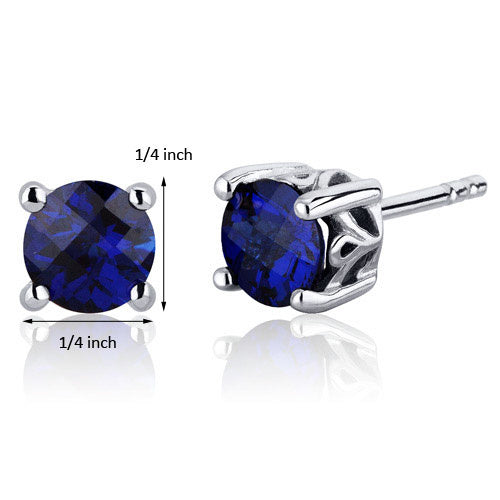 Sterling Silver Blue Sapphire Round Scroll Stud Earrings
