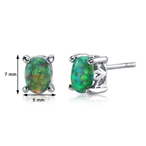Sterling Silver Absinthe Green Opal Oval Scroll Stud Earrings