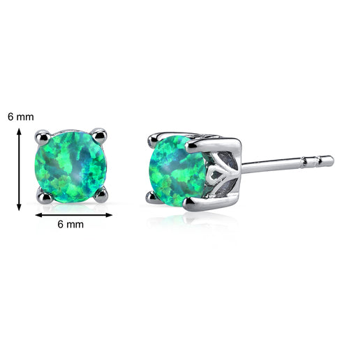 Sterling Silver Absinthe Green Opal Round Scroll Stud Earrings