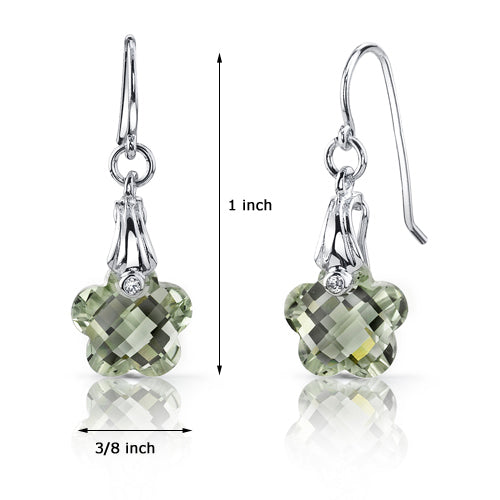 Sterling Blooming Flower Green Amethyst Dangle Earrings