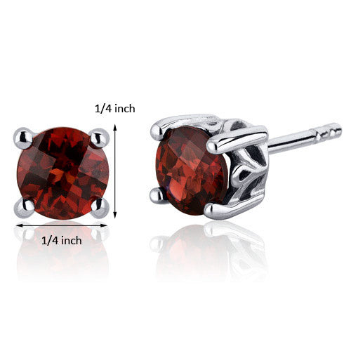 Sterling Garnet Round Scroll Stud Earrings