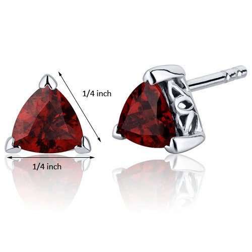 Sterling Garnet Trillion Scroll Stud Earrings