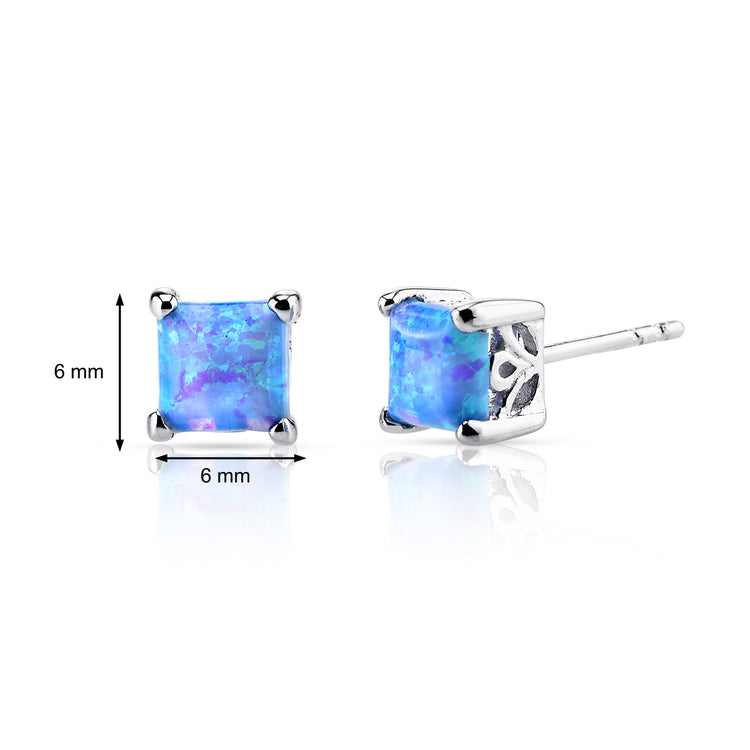 Sterling Powder Blue Opal Square Scroll Stud Earrings