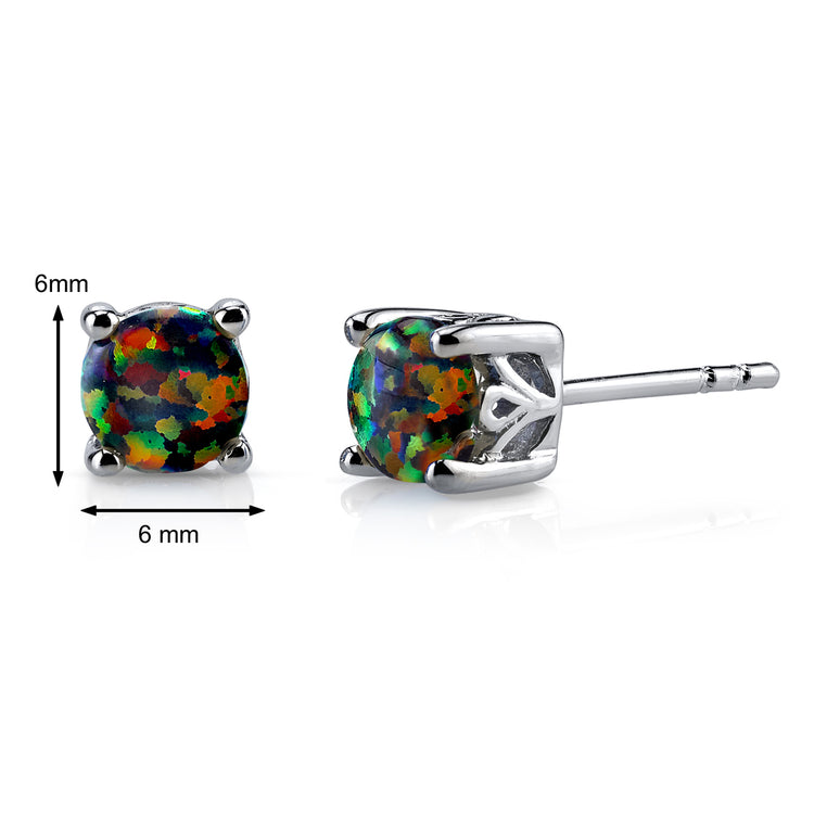 Sterling Blazing Black Opal Round Scroll Stud Earrings