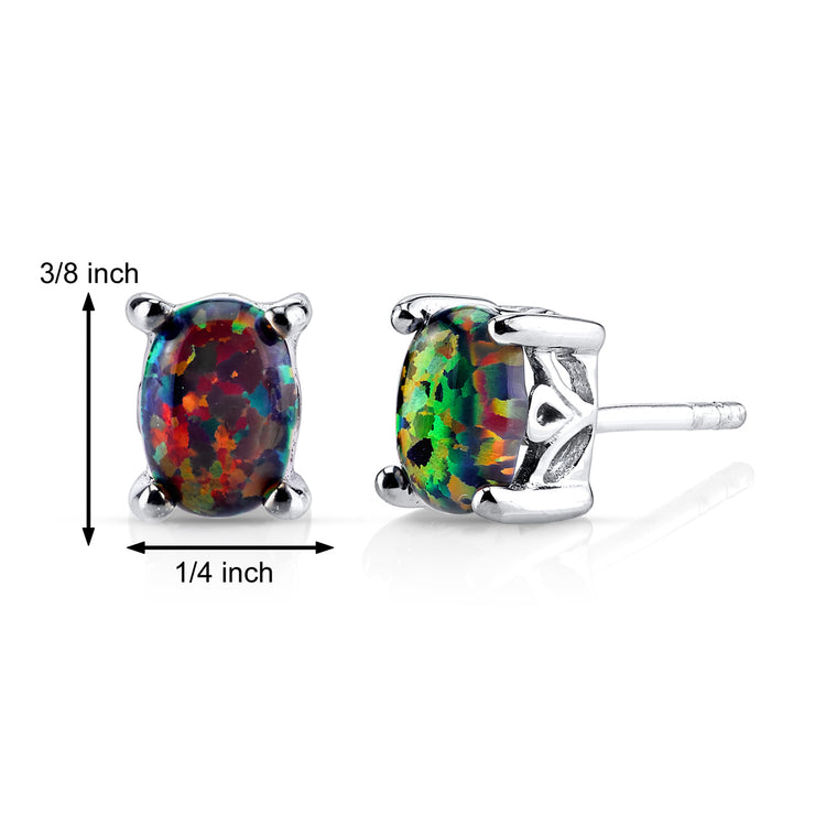 Sterling Silver Blazing Black Opal Stud Earrings