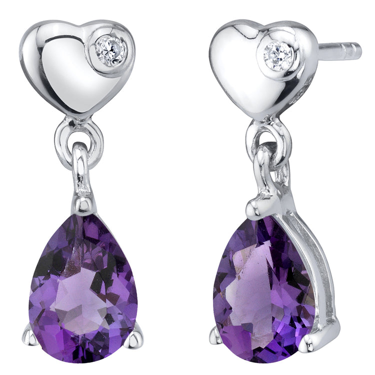 Sterling Amethyst Heart Dangle Drop Earrings