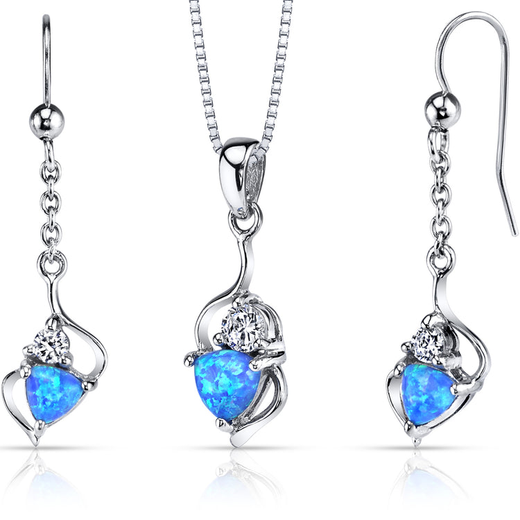 Sterling Blue Opal Trillion Pendant & Earrings Set