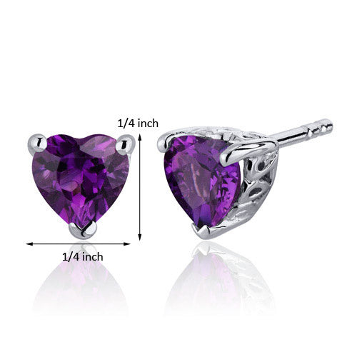 Sterling Silver Amethyst Heart Shape Scroll Stud Earrings