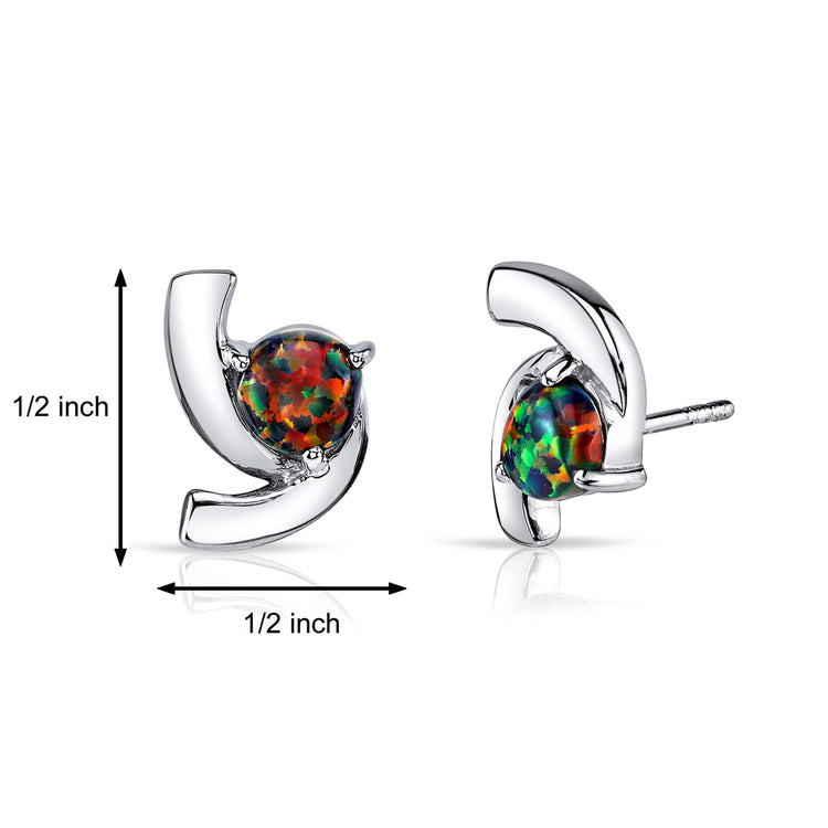 Sterling Silver Blazing Black Created Opal Earrings
