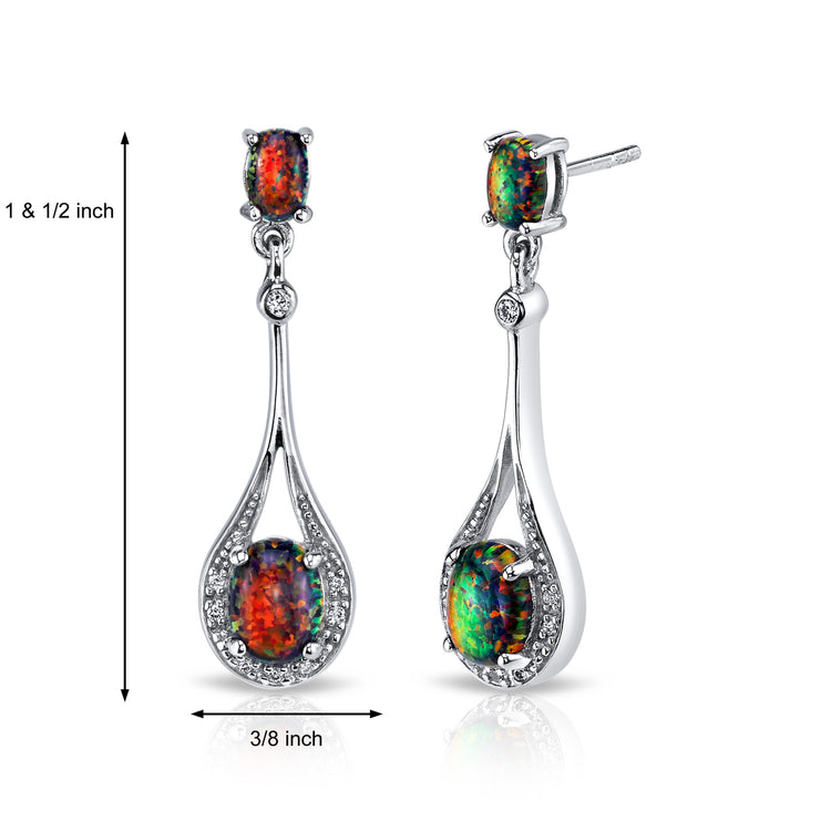 Sterling Silver Blazing Black Created Opal Earrings