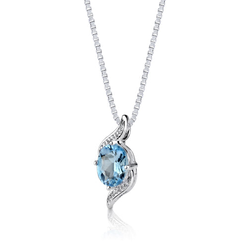 Sterling Silver Oval Shape Genuine Swiss Blue Topaz Pendant