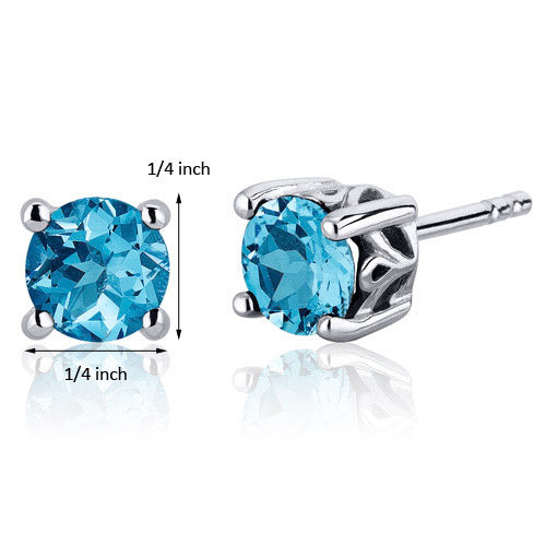 Sterling Silver Round Swiss Blue Topaz Scroll Stud Earrings