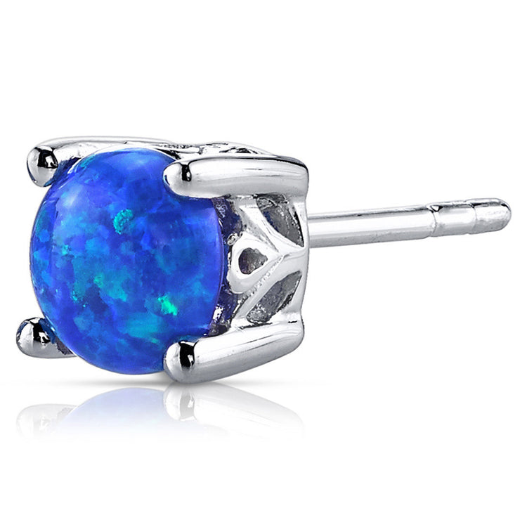 Sterling Silver Azure Blue Opal Round Scroll Stud Earrings
