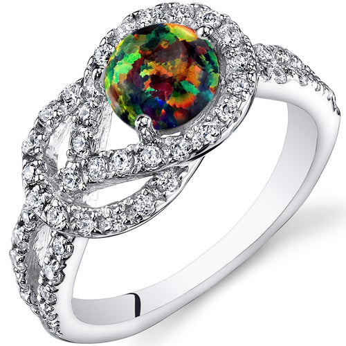 Sterling Silver Blazing Black Created Opal Ring