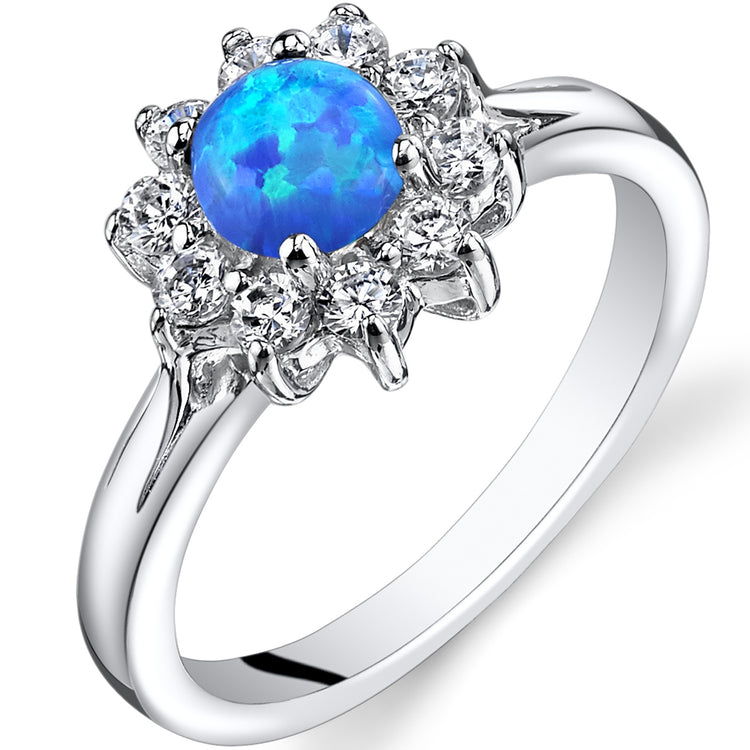 Sterling Silver Azure Blue Opal Daisy Ring
