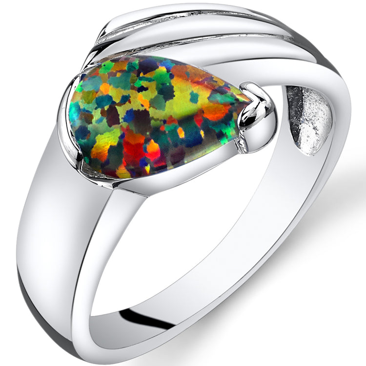 Sterling Silver Blazing Black Opal Ring