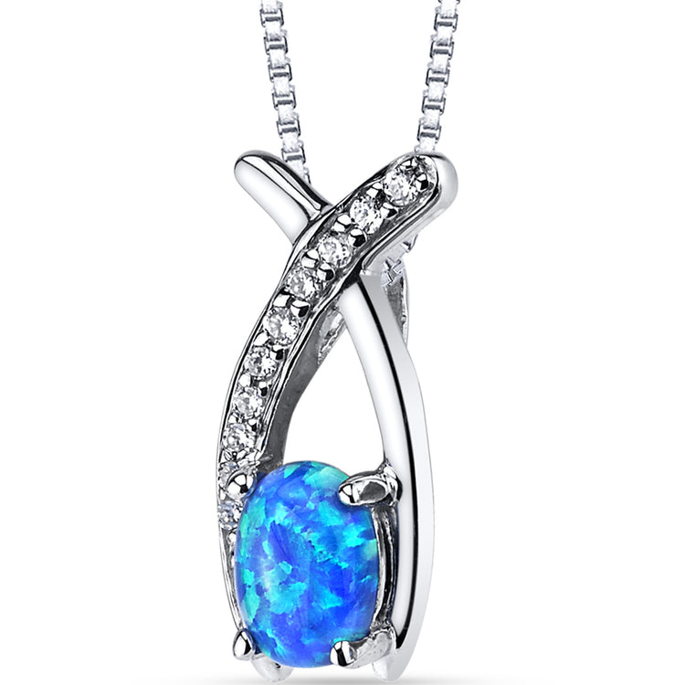 Sterling Silver Azure Blue Opal Ichthus Pendant
