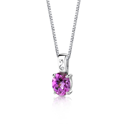 Sterling Oval Checkerboard Cut Pink Sapphire Pendant