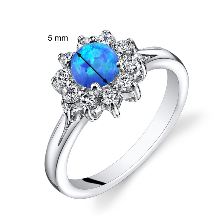 Sterling Silver Azure Blue Opal Daisy Ring