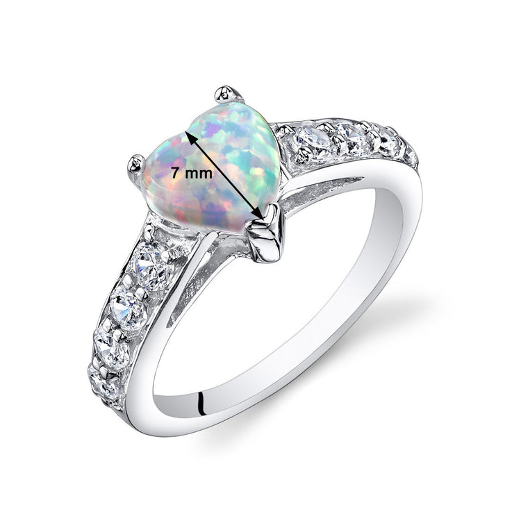 Sterling Silver Heart Shape White Opal and CZ Ring
