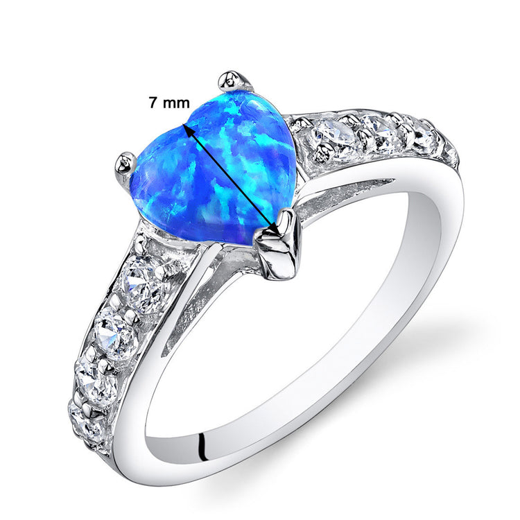 Sterling Silver Heart Shape Azure Blue Opal Ring