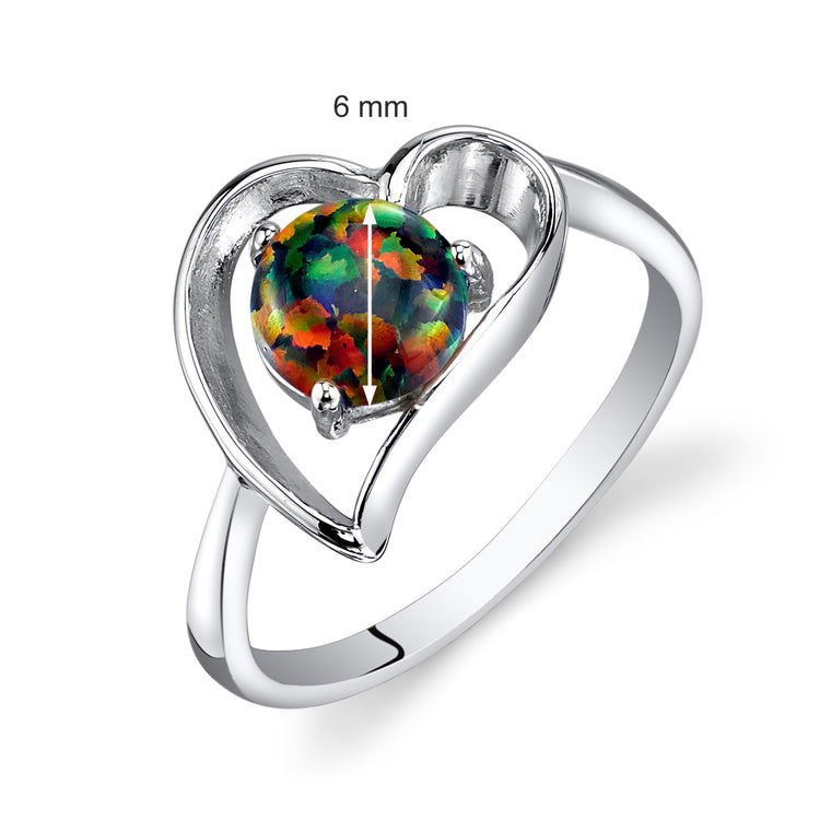 Sterling Silver Blazing Black Opal Heartswing Ring