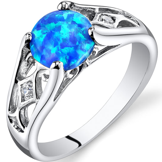 Sterling Silver Azure Blue Created Opal Ring