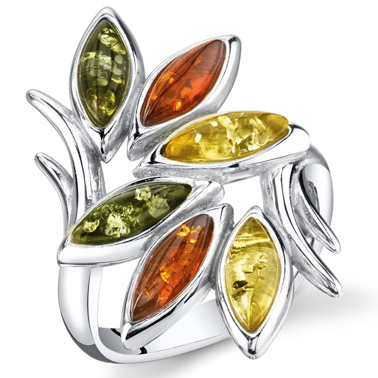 Sterling Silver Multi-Color Baltic Amber Branch Ring