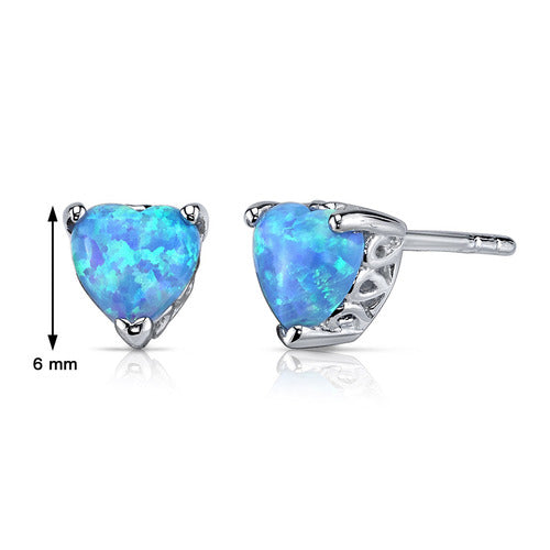 Sterling Powder Blue Heart Opal Stud Earrings