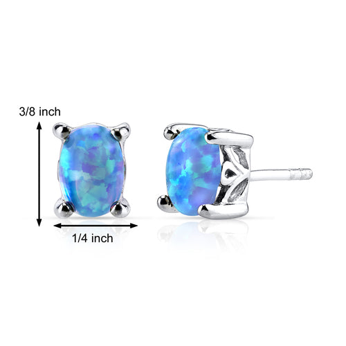 Sterling Powder Blue Created Opal Stud Earrings