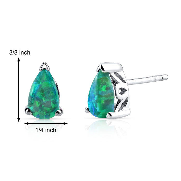 Sterling 1 Carat Absinthe Green Tear Drop Opal Stud Earrings