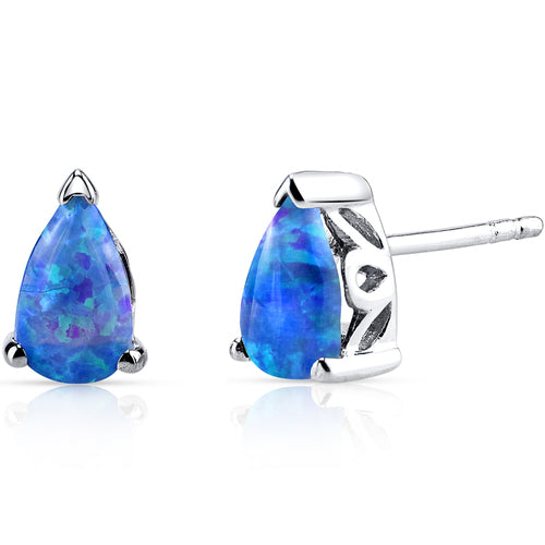 Sterling Pear Shape Azure Blue Opal Stud Earrings