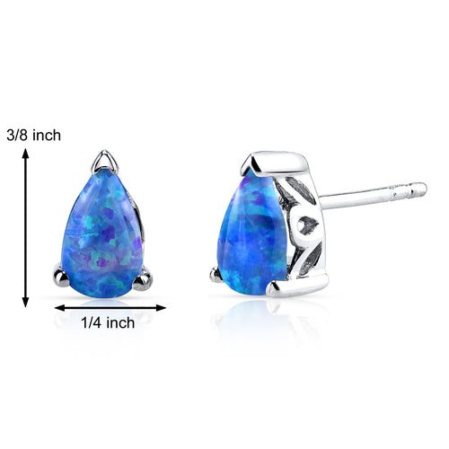 Sterling Pear Shape Azure Blue Opal Stud Earrings