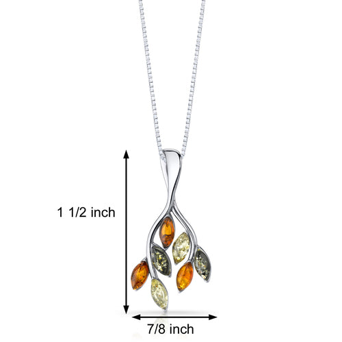 Sterling Silver Genuine Baltic Amber Leaf Pendant