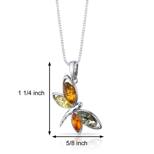 Sterling Silver Genuine Baltic Amber Butterfly Pendant