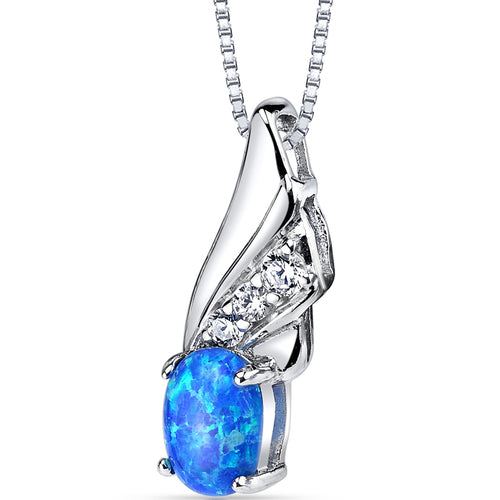 Sterling Silver Azure Blue Opal Angel Wing Pendant