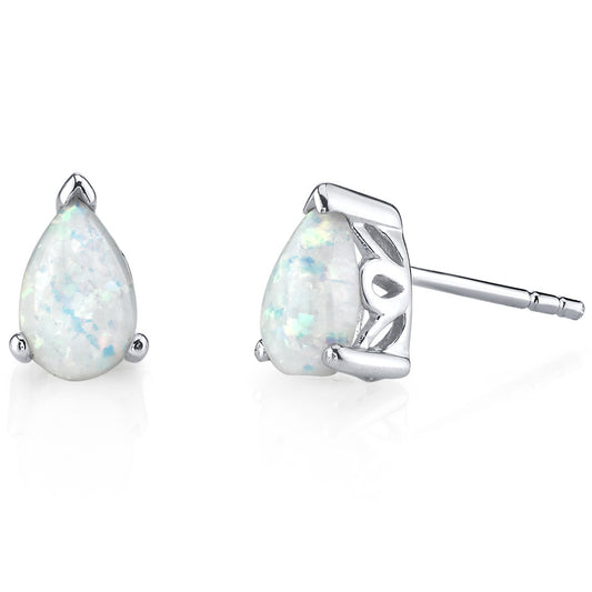 Sterling Pear Shape Opal Stud Earrings