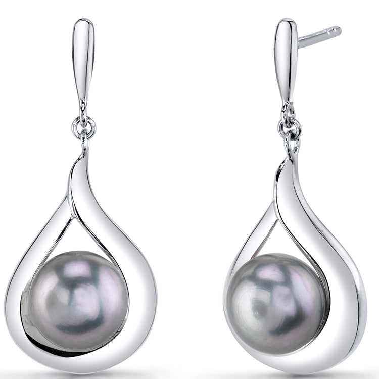 Sterling Silver Genuine Freshwater Grey Pearl Earrings